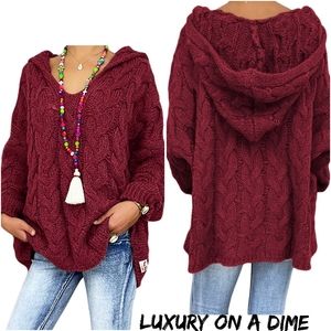 Chunky Cable-Knit Oversized Hoodie Long Sleeve Fall Boho Pullover Sweater Top